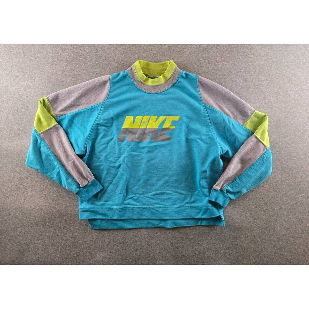 VTG 80's Nike Mens M Spellout Neon Color Block‎ Crewneck Sweatshirt Gray/Red Tag